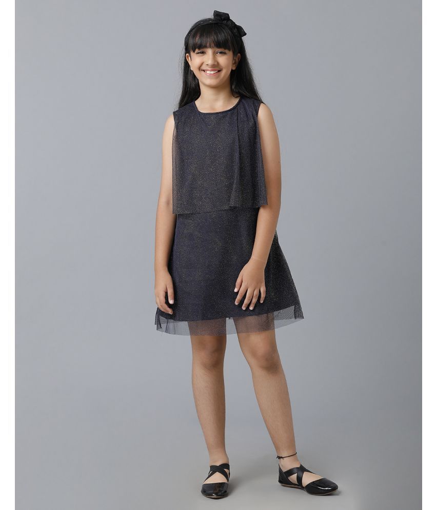     			Under Fourteen Only Polyester Frock For Girls ( Pack of 1 , Navy )