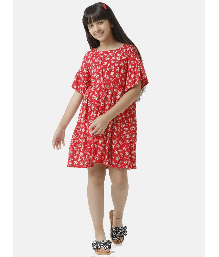     			Under Fourteen Only Red Rayon Girls Asymmetric Dress ( Pack of 1 )