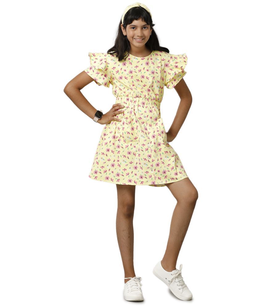     			Under Fourteen Only Yellow Cotton Girls Asymmetric Dress ( Pack of 1 )