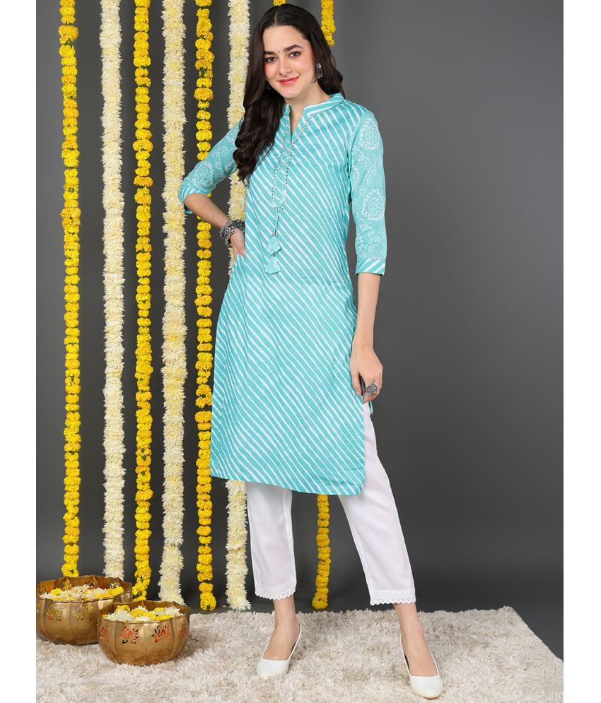     			Vaamsi Cotton Printed Straight Women's Kurti - Sea Green ( Pack of 1 )