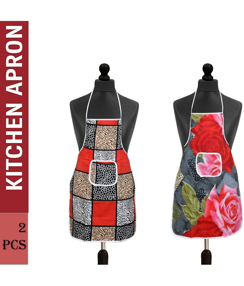     			Aazeem Cotton Blend Printed Kitchen Apron with 1 Center Pocket ( Pack of 2 )