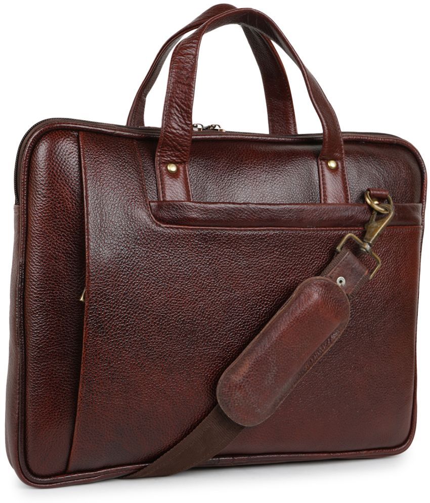     			FERNWEH Brown Leather Office Bag