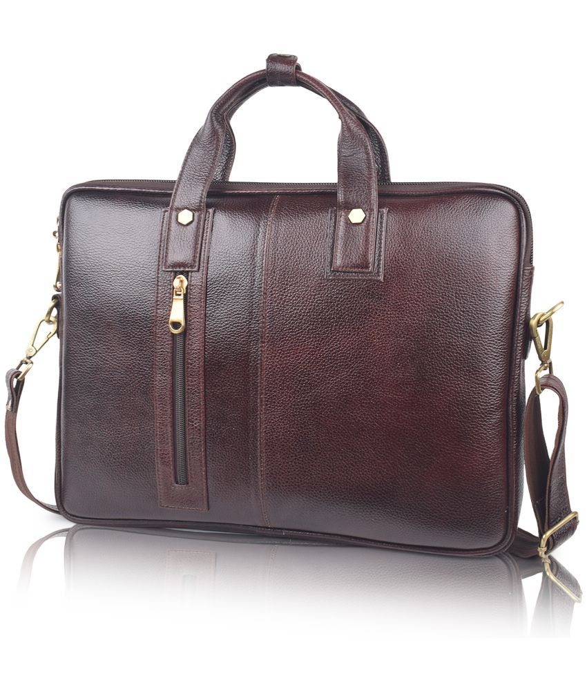     			FERNWEH Brown Leather Office Bag