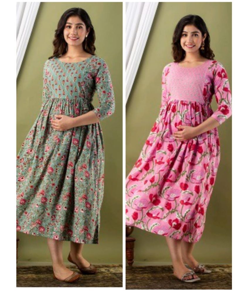     			Nevisha Style Multi Color Cotton Maternity Kurta Pack of 2