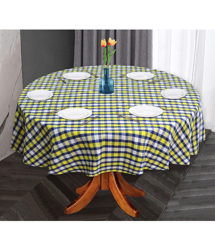     			Oasis Hometex Checks Cotton 6 Seater Round Table Cover ( 152 x 152 ) cm Pack of 1 Yellow