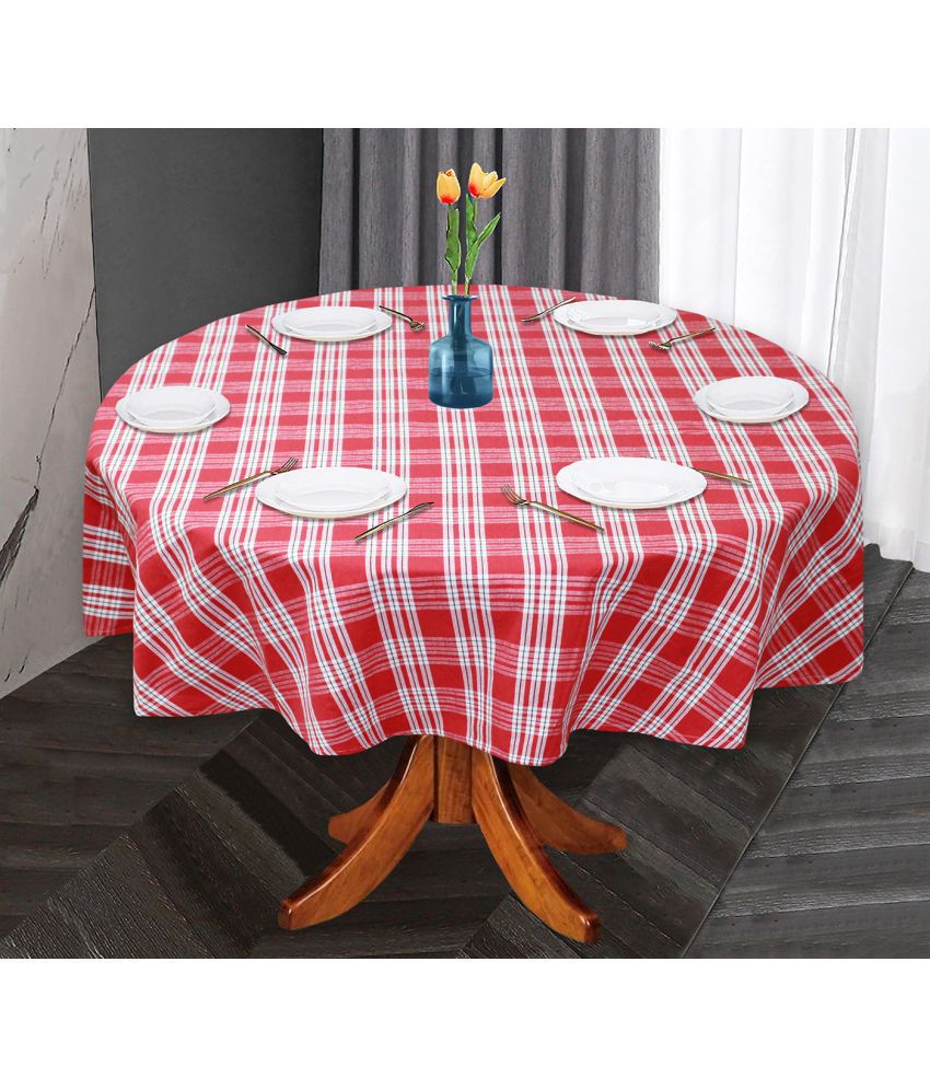     			Oasis Hometex Checks Cotton 6 Seater Round Table Cover ( 152 x 152 ) cm Pack of 1 Red