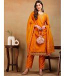 Vaamsi Silk Blend Embroidered Kurti With Pants Women's Stitched Salwar Suit - Mustard ( Pack of 1 )