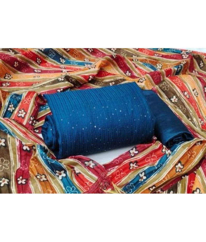     			A TO Z CART Unstitched Chanderi Embellished Dress Material - Blue ( Pack of 1 )