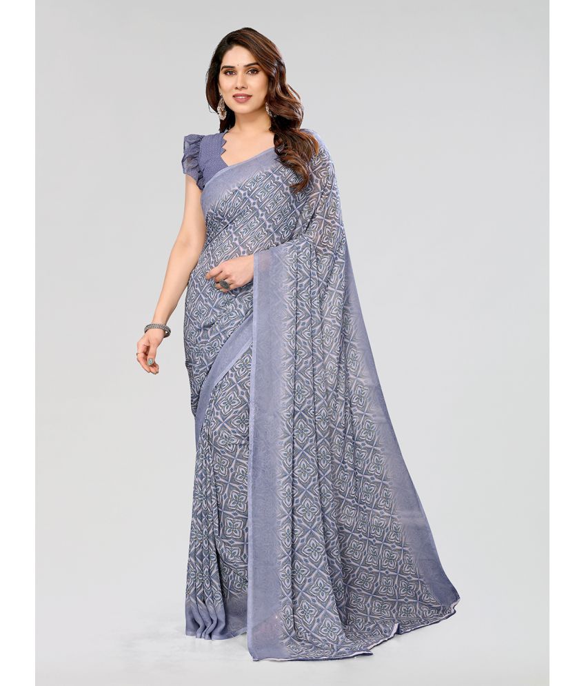     			Kashvi Sarees Georgette Printed Saree With Blouse Piece - Grey ( Pack of 1 )