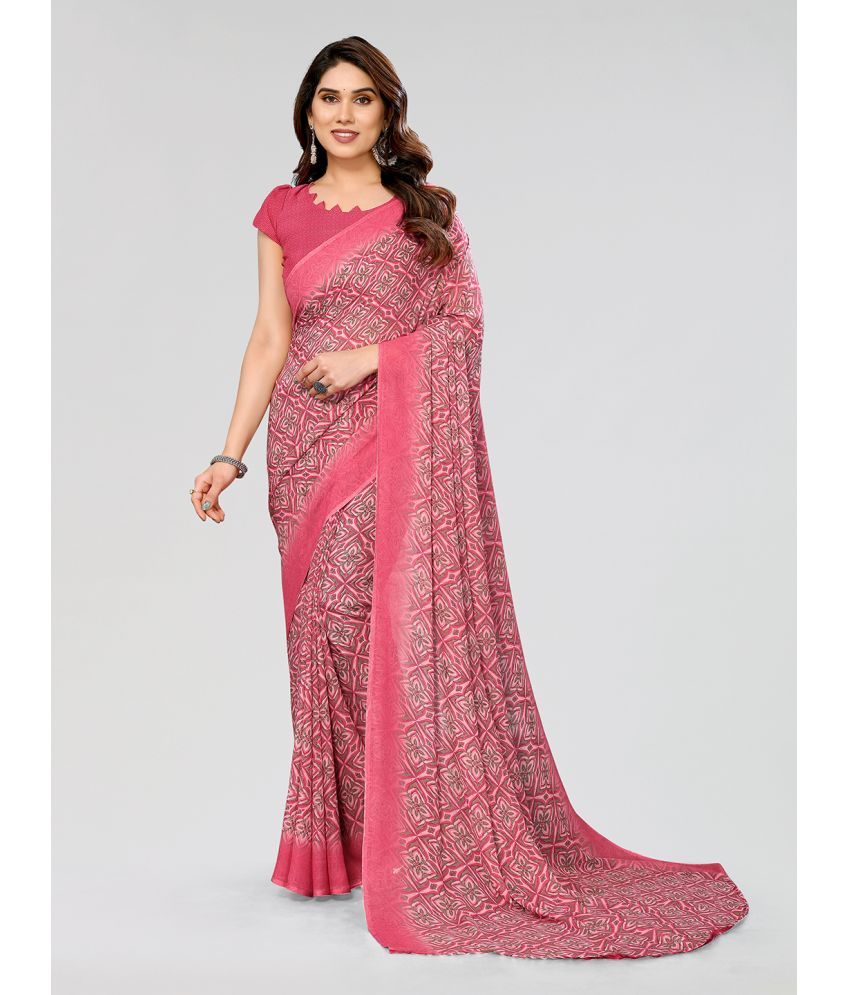     			Kashvi Sarees Georgette Printed Saree With Blouse Piece - Pink ( Pack of 1 )