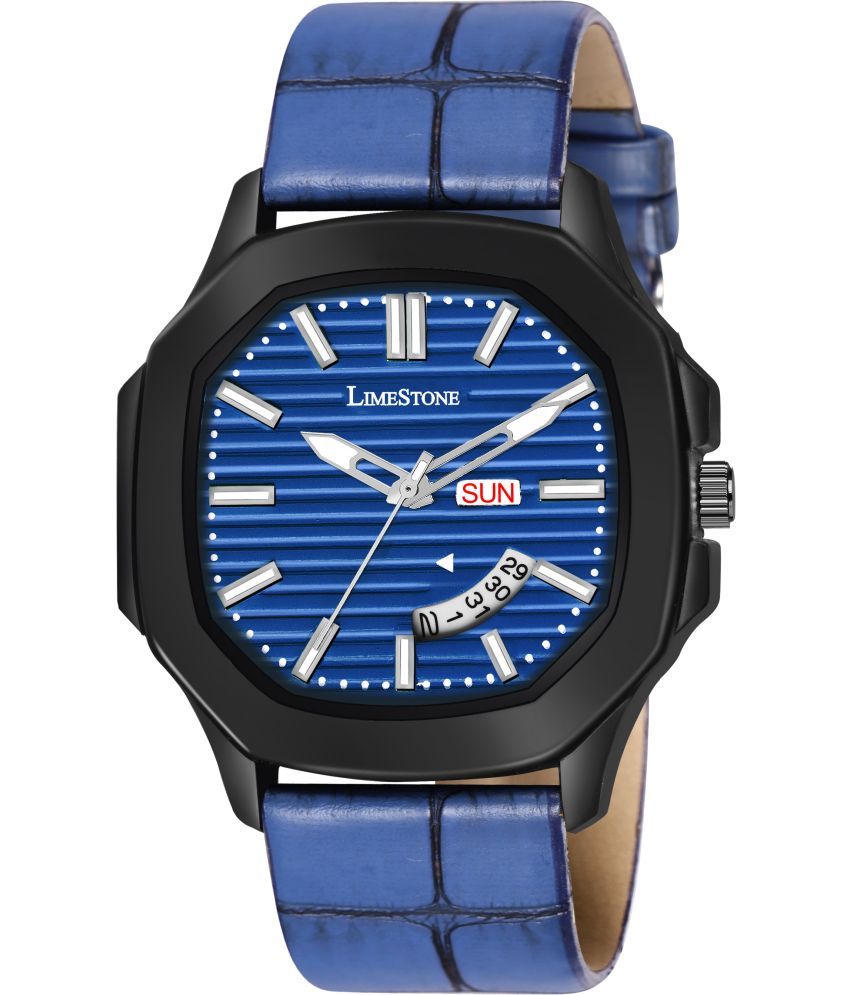     			LimeStone Blue PU Analog Men's Watch