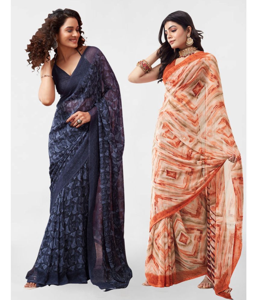     			Samah Georgette Printed Saree With Blouse Piece - Rust ( Pack of 2 )