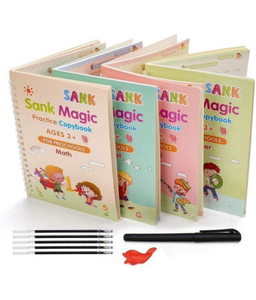     			Sank Magic Practice Copy book set For Kids set of 4 book +1 pen +10 Refill Copy book set for better hand writing