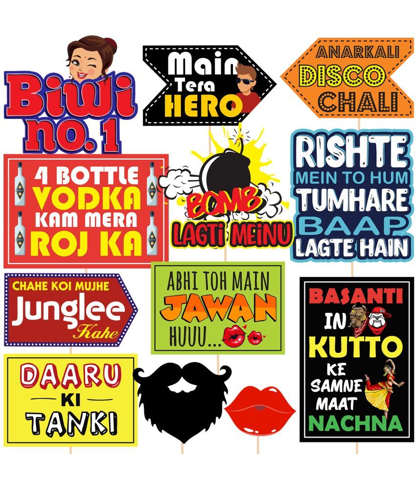     			Zyozi  Bollywood Funny Photo Booth Props - 12 pc Photobooth Kit - Movie Night Supplies - Bollywood Party Decorations