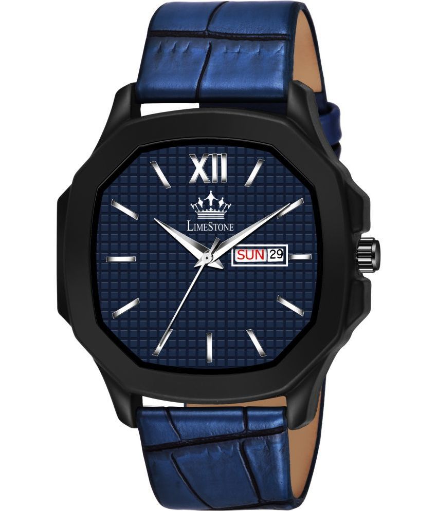     			LimeStone Blue PU Analog Men's Watch