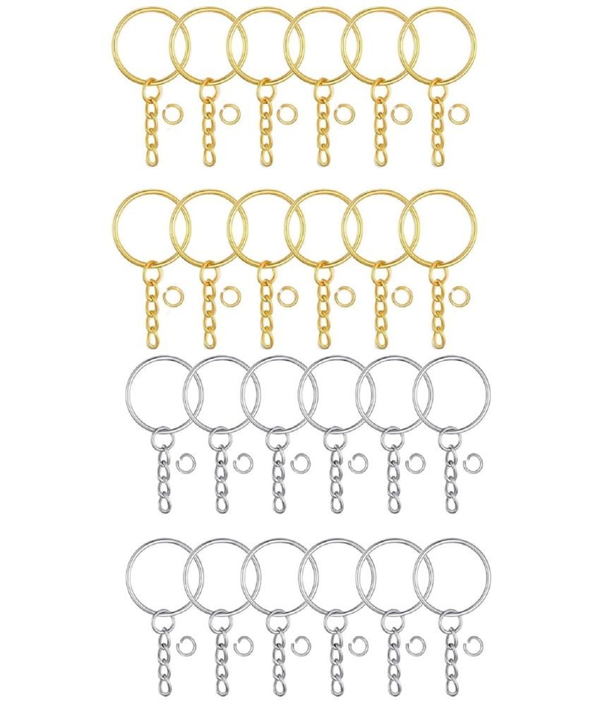     			PRANSUNITA  24 pcs Keychain Rings 1 Inch (25mm) with 24 pcs Open Jump Rings for Resin, Crafts and Key chains Making – Golden & Silver Color