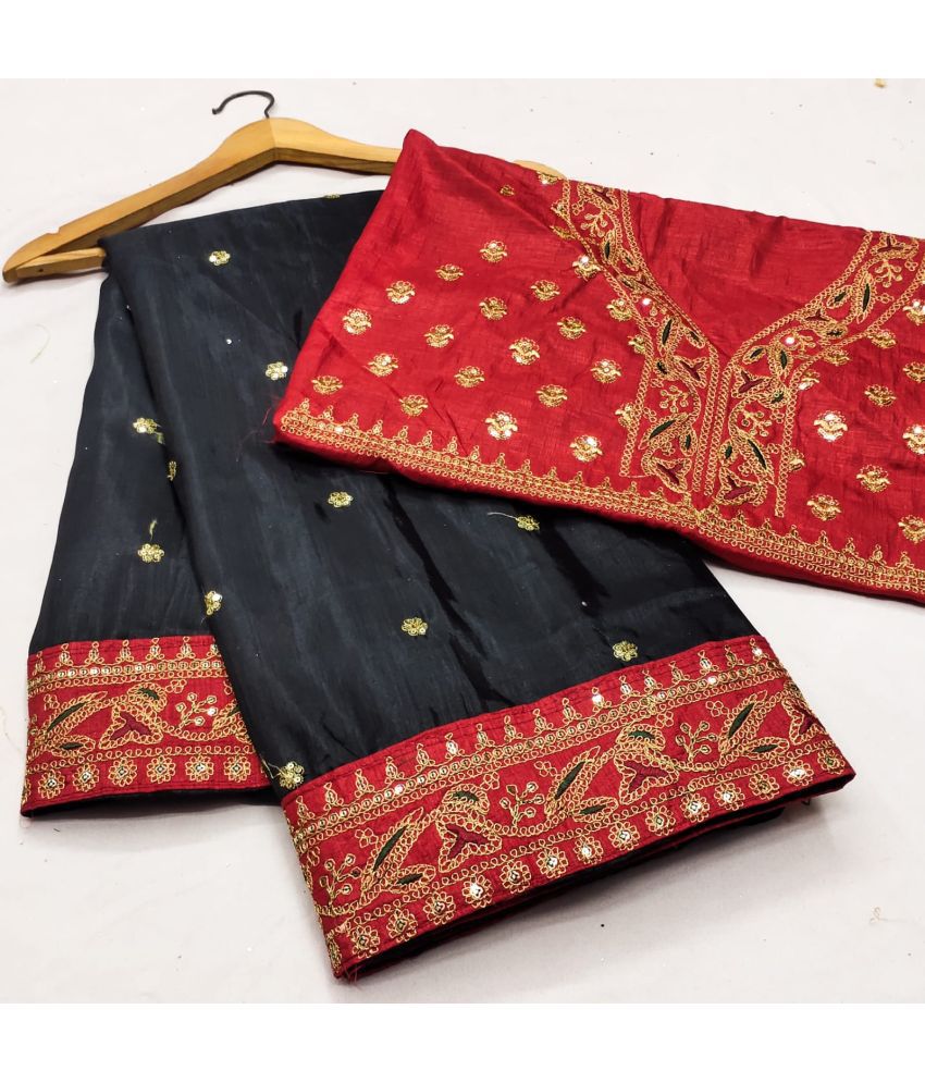     			Poshvariety Silk Embroidered Saree With Blouse Piece - Black ( Pack of 1 )