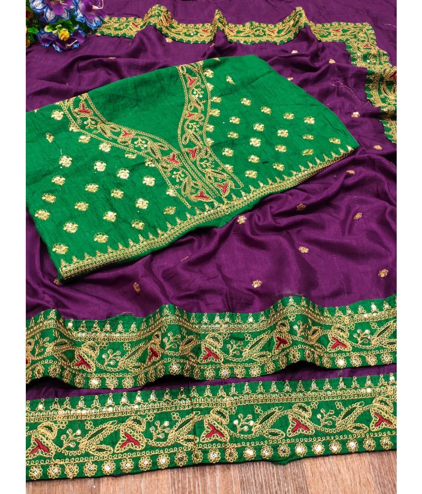     			Poshvariety Silk Embroidered Saree With Blouse Piece - Wine ( Pack of 1 )