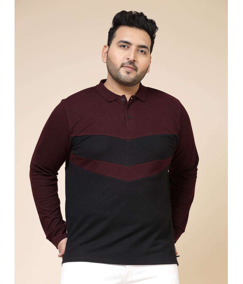     			Rigo Cotton Slim Fit Colorblock Full Sleeves Men's Polo T Shirt - Burgundy ( Pack of 1 )