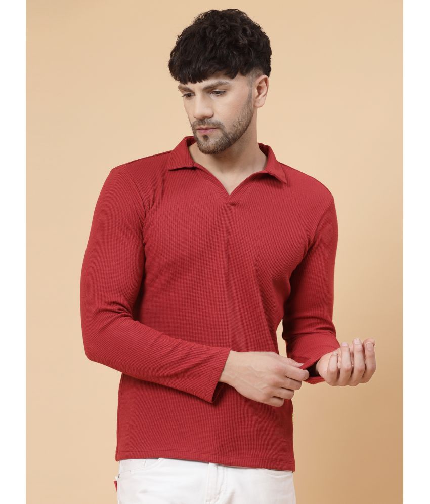     			Rigo Pack of 1 Cotton Slim Fit Self Design Full Sleeves Men's Polo T Shirt ( Maroon )