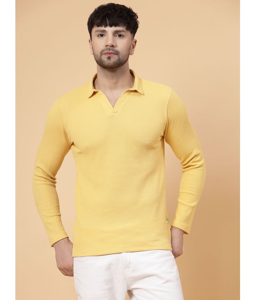     			Rigo Cotton Slim Fit Self Design Full Sleeves Men's Polo T Shirt - Yellow ( Pack of 1 )