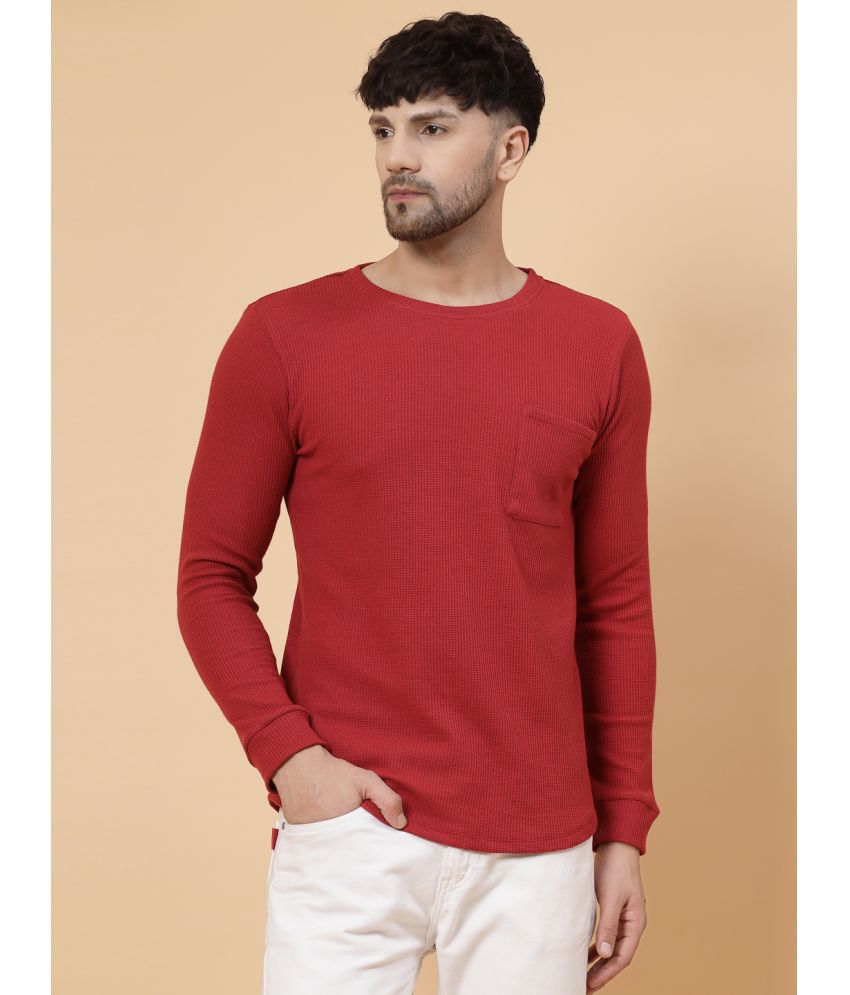     			Rigo Cotton Slim Fit Self Design Full Sleeves Men's T-Shirt - Maroon ( Pack of 1 )