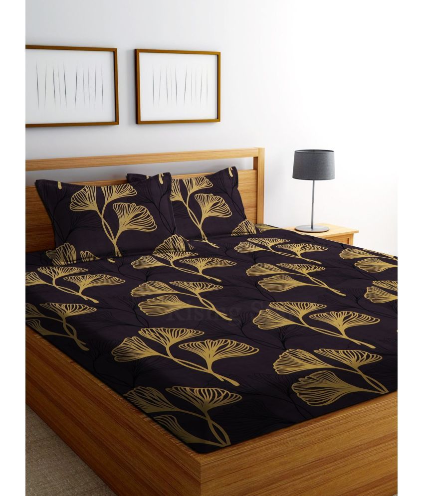     			Rising Star Cotton Abstract 1 Double Bedsheet with 2 Pillow Covers - Brown