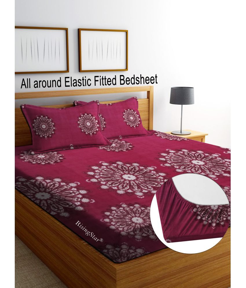     			Rising Star Microfibre Abstract Printed Fitted ( King Size ) - Maroon