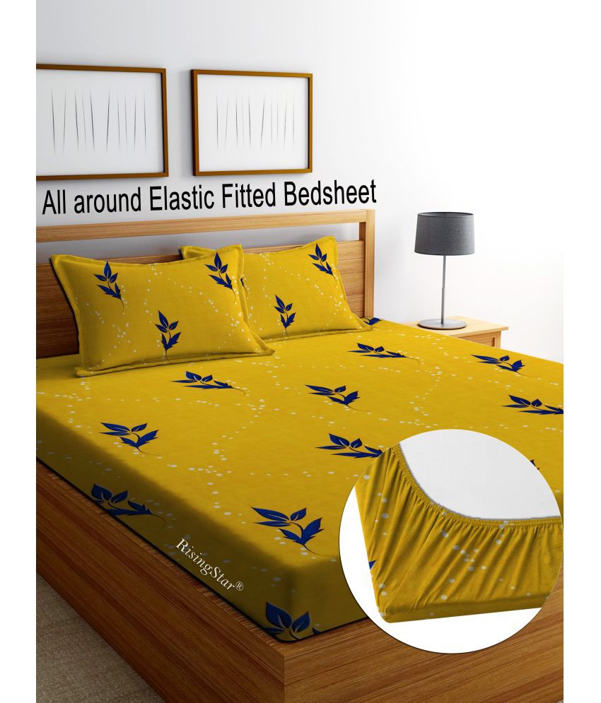     			Rising Star Microfibre Abstract Printed Fitted ( King Size ) - Yellow