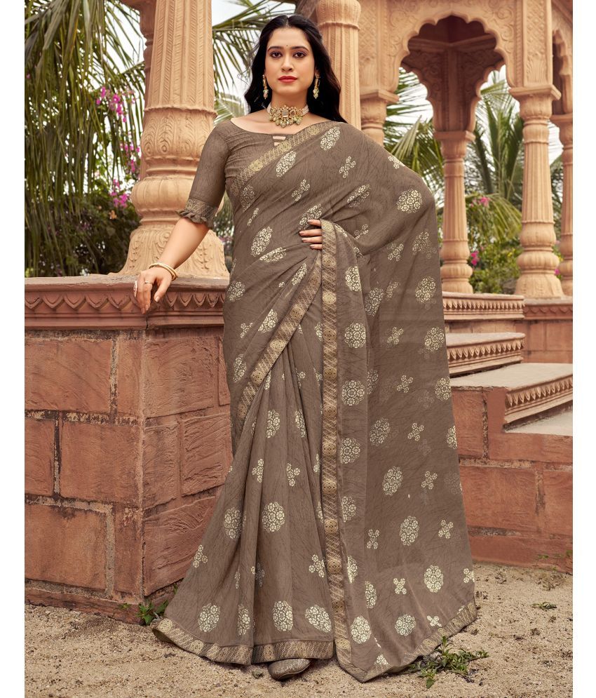     			Samah Chiffon Printed Saree With Blouse Piece - Brown ( Pack of 1 )