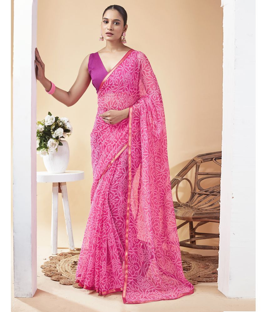     			Samah Chiffon Printed Saree With Blouse Piece - Pink ( Pack of 1 )