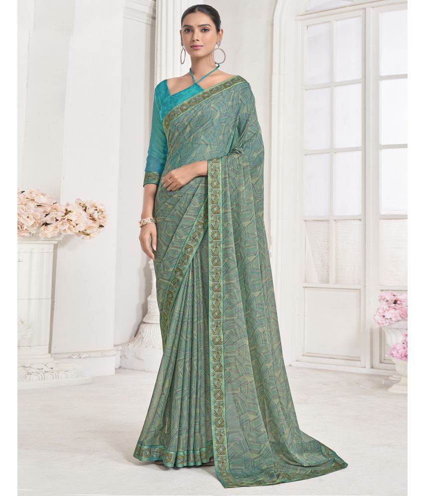     			Samah Chiffon Printed Saree With Blouse Piece - Green ( Pack of 1 )