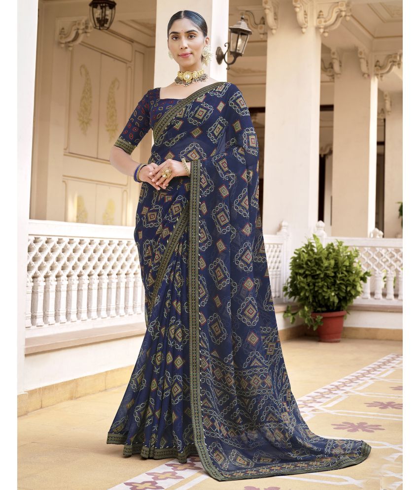     			Samah Chiffon Printed Saree With Blouse Piece - Blue ( Pack of 1 )