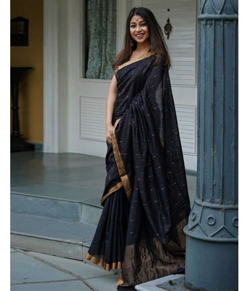     			Samah Cotton Silk Self Design Saree With Blouse Piece - Charcoal ( Pack of 1 )
