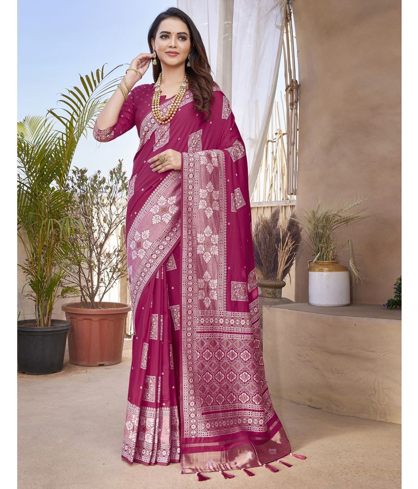     			Samah Cotton Silk Self Design Saree With Blouse Piece - Pink ( Pack of 1 )