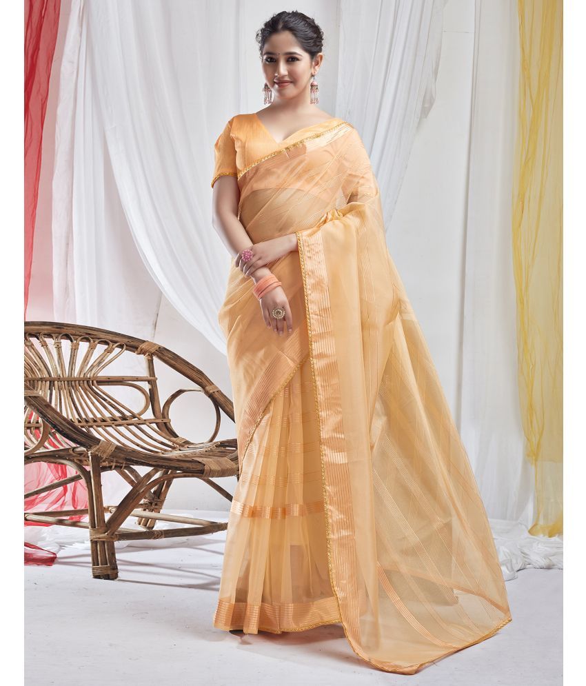     			Samah Organza Woven Saree With Blouse Piece - Orange ( Pack of 1 )