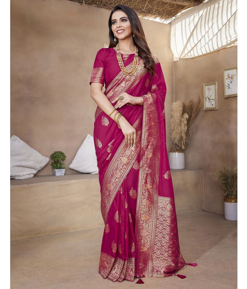     			Samah Silk Blend woven Saree With Blouse Piece - Pink ( Pack of 1 )