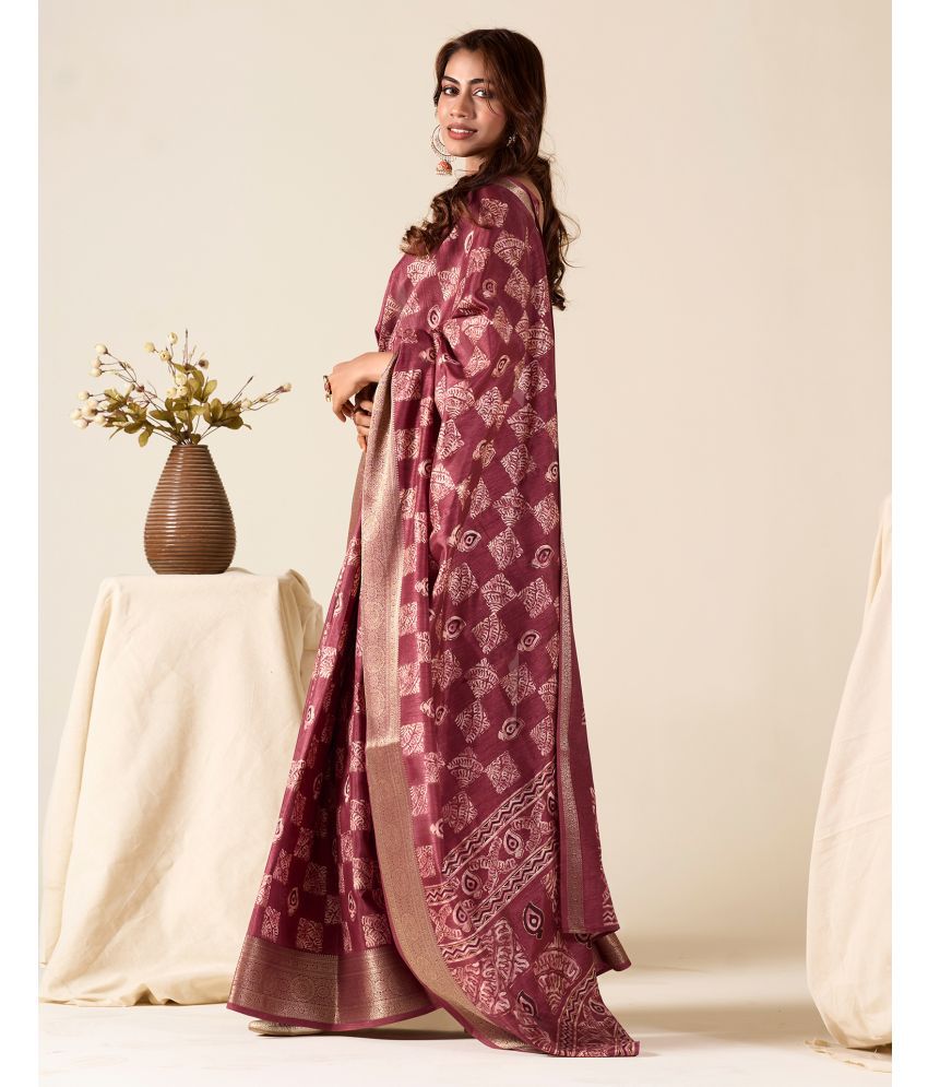     			Samah Silk Printed Saree With Blouse Piece - Maroon ( Pack of 1 )