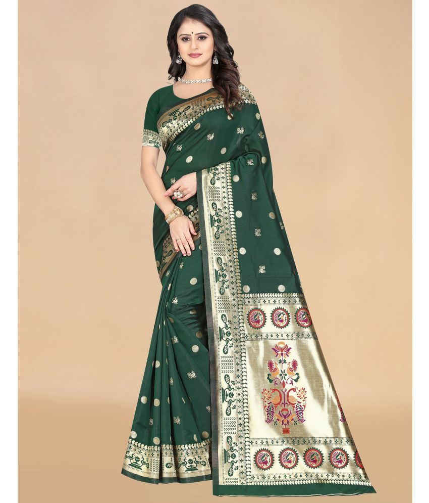     			Samah Silk Woven Saree With Blouse Piece - Green ( Pack of 1 )