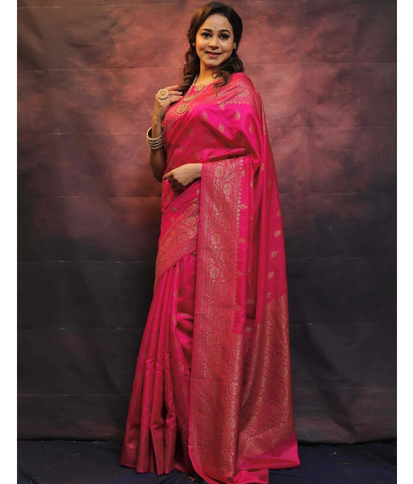     			Samah Silk Woven Saree With Blouse Piece - Rani ( Pack of 1 )