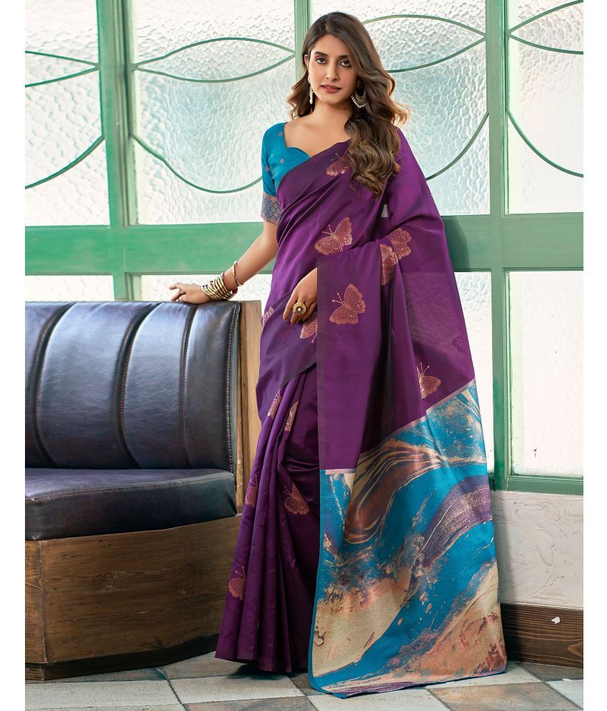     			Samah Silk Woven Saree With Blouse Piece - Purple ( Pack of 1 )