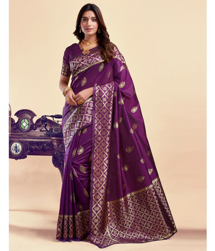     			Samah Silk Woven Saree With Blouse Piece - Purple ( Pack of 1 )