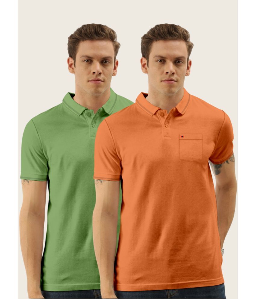     			TAB91 Pack of 2 Cotton Blend Regular Fit Solid Half Sleeves Men's Polo T Shirt ( Green )