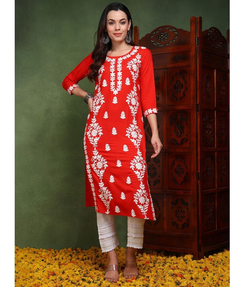     			Vaamsi Rayon Embroidered Straight Women's Kurti - Red ( Pack of 1 )