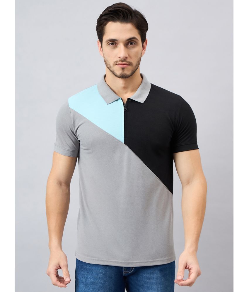     			zigo Cotton Blend Regular Fit Colorblock Half Sleeves Men's Polo T Shirt - Grey ( Pack of 1 )