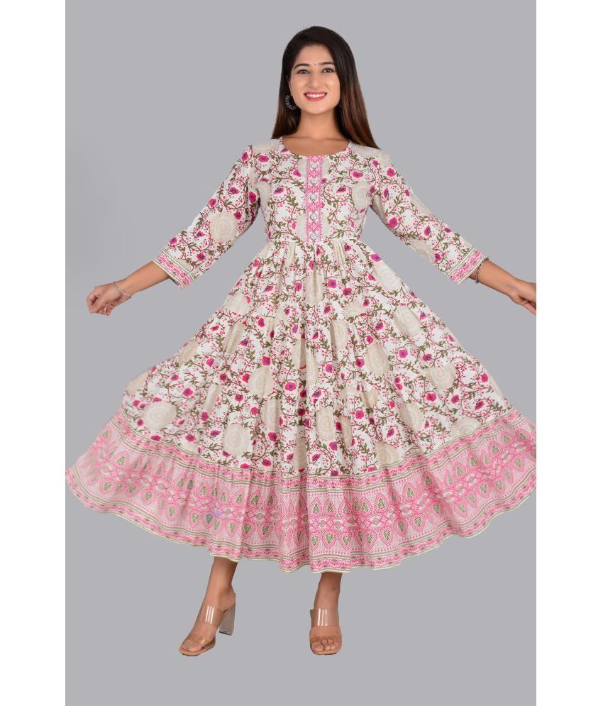     			Aurelisa Rayon Printed Anarkali Women's Kurti - Pink ( Pack of 1 )