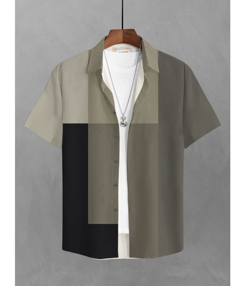     			BULLMER Cotton Blend Regular Fit Colorblock Half Sleeves Men's Casual Shirt - Khaki ( Pack of 1 )