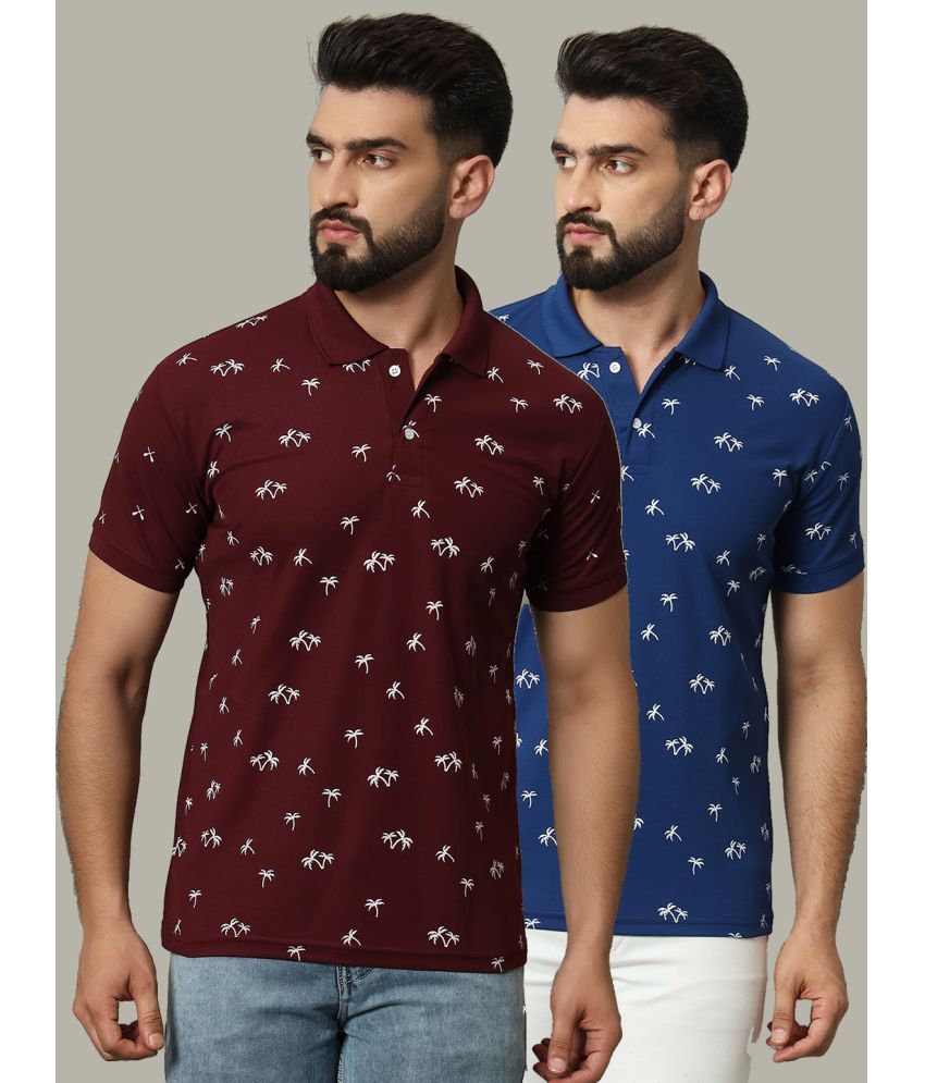     			DENNIN Pack of 2 Cotton Blend Regular Fit Printed Half Sleeves Men's Polo T Shirt ( Maroon )