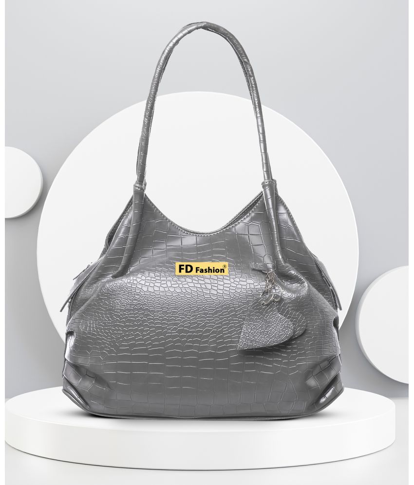     			FD Fashion Dark Grey PU Hobo Bag