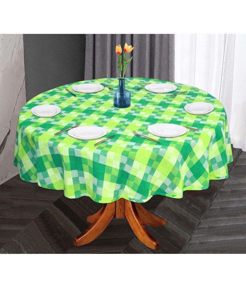     			Oasis Home Tex Checks Cotton 6 Seater Round Table Cover ( 152 x 152 ) cm Pack of 1 Green